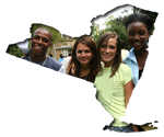 Students inside map of NY state 