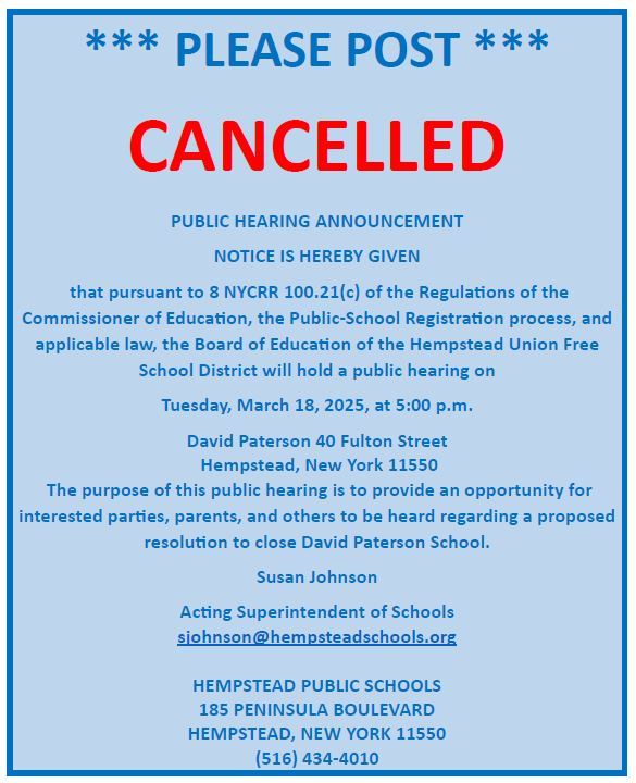 Public Hearing Announcement - CANCELLED