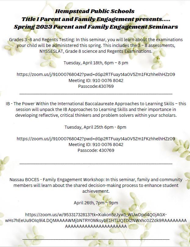  Parent Workshops 