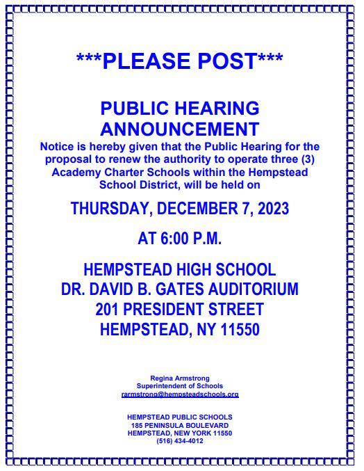  PUBLIC HEARING ANNOUNCEMENT - December 7, 2023