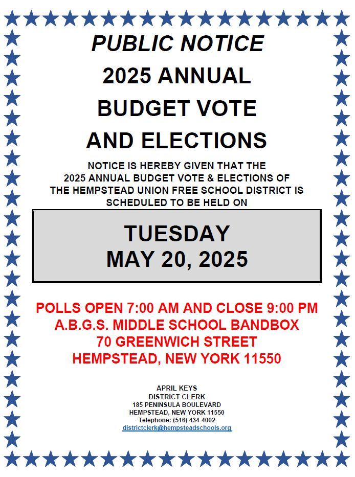  Public Notice - 2025 Annual Budget Vote and Elections - Tuesday, May 20, 2025