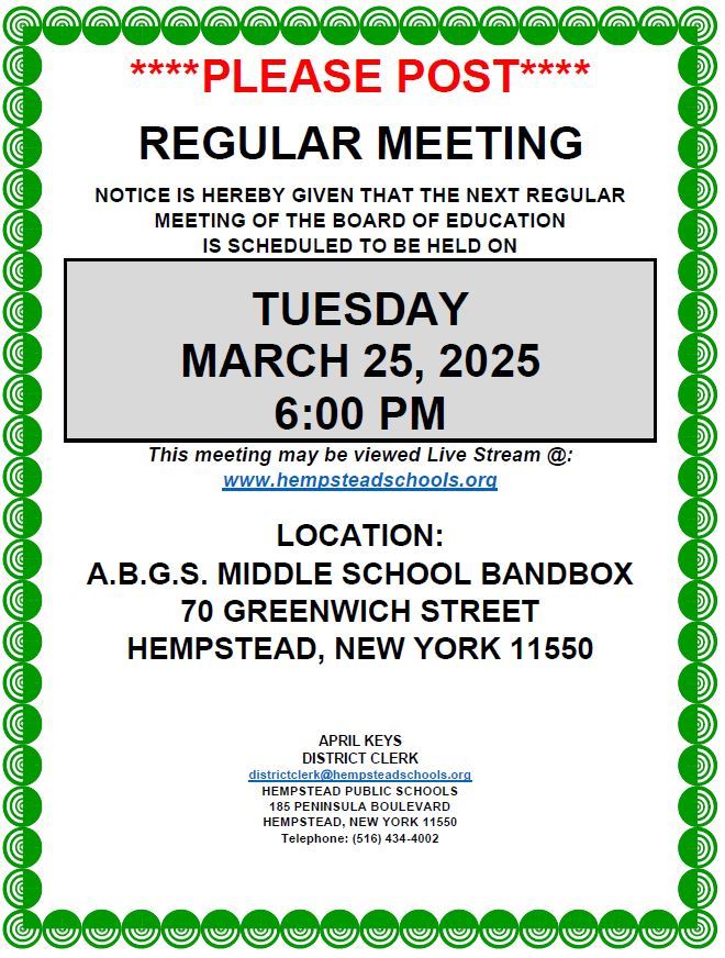  Board of Education - Regular Meeting
