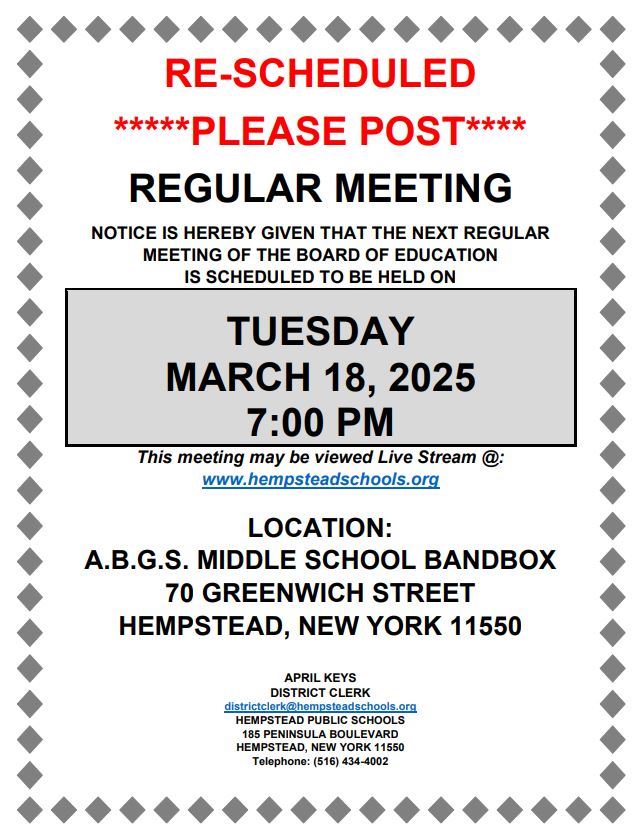  Board of Education Rescheduled Regular Meeting