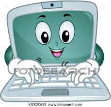 Smiling computer with hands typing