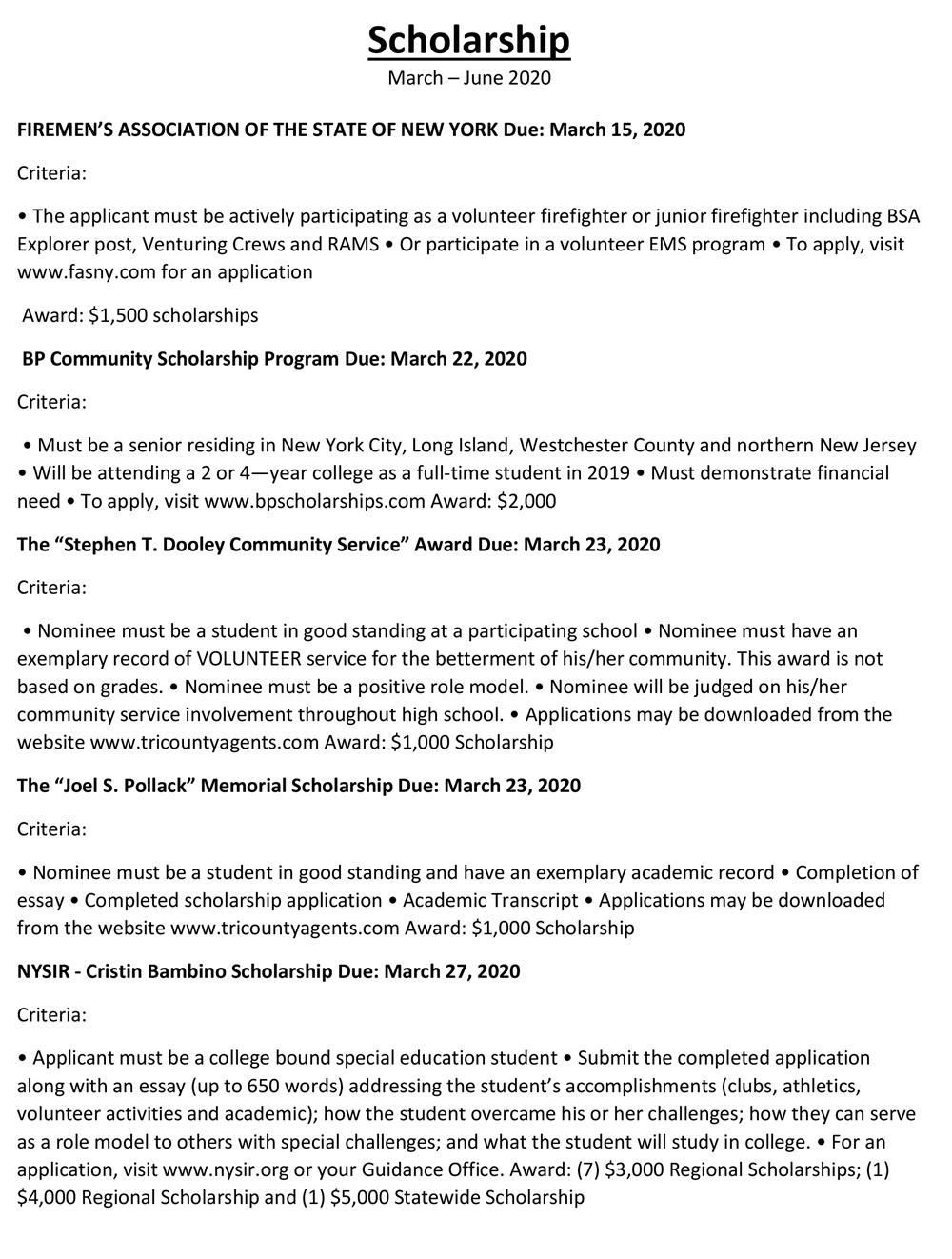 Scholarships Available 