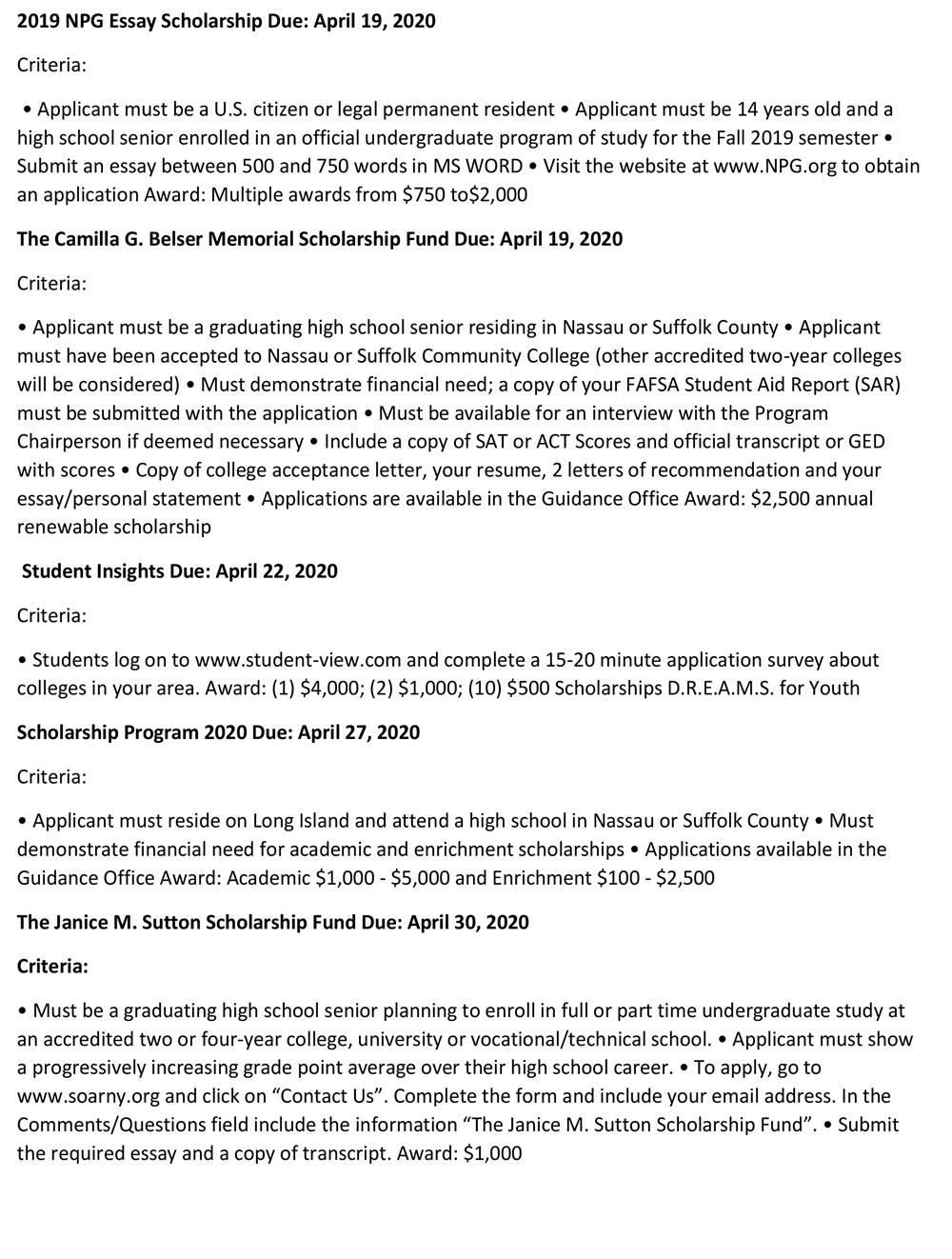 Scholarships Available 